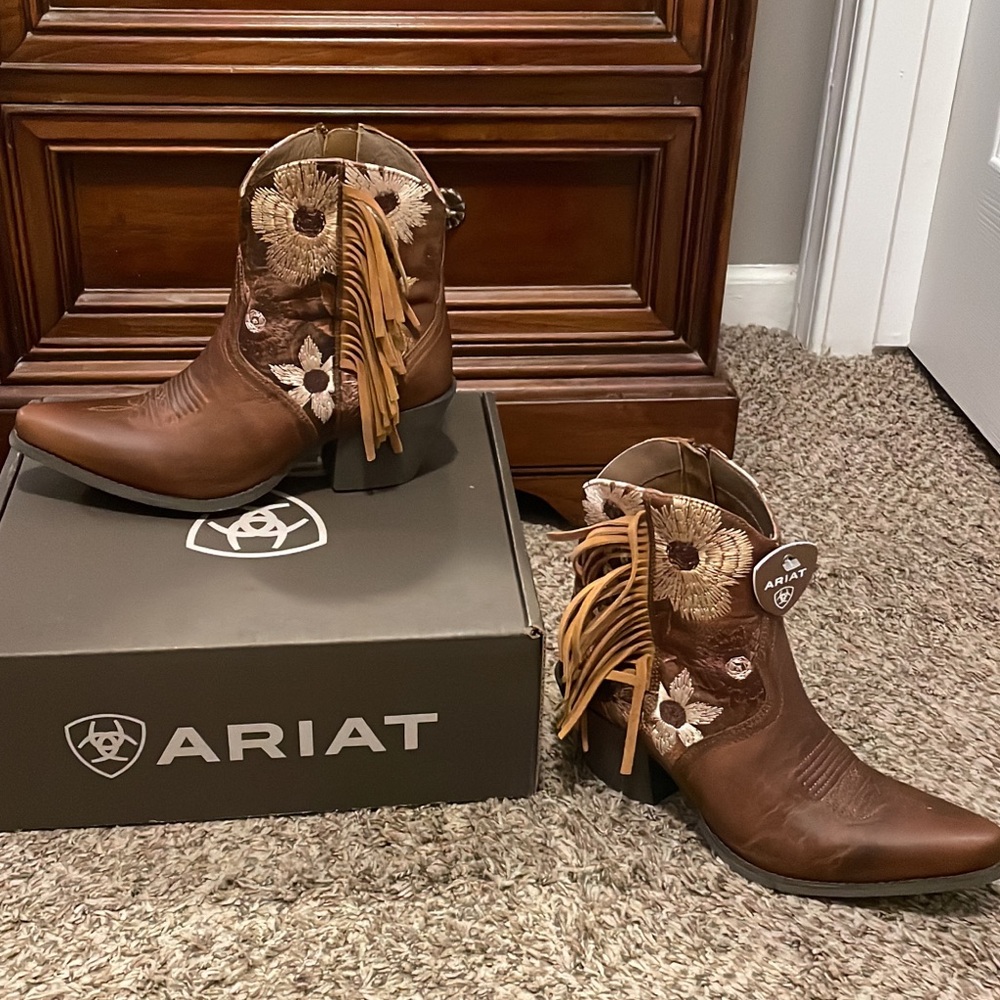 Ariat Ankle Leather Boots with Fringe Detail